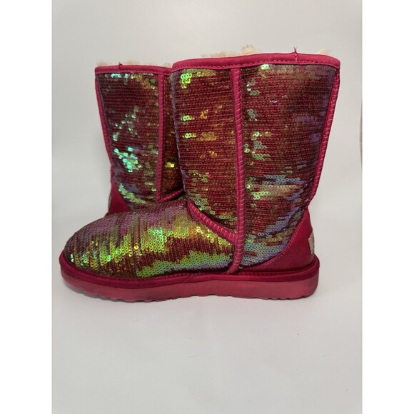 Ugg Classic Short Sparkles Roseclay Pink Sequined Shearling Women's Boots 8 - Picture 9 of 15